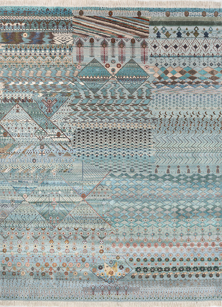 freedom manchaha blue wool and bamboo silk hand knotted Rug - HeadShot