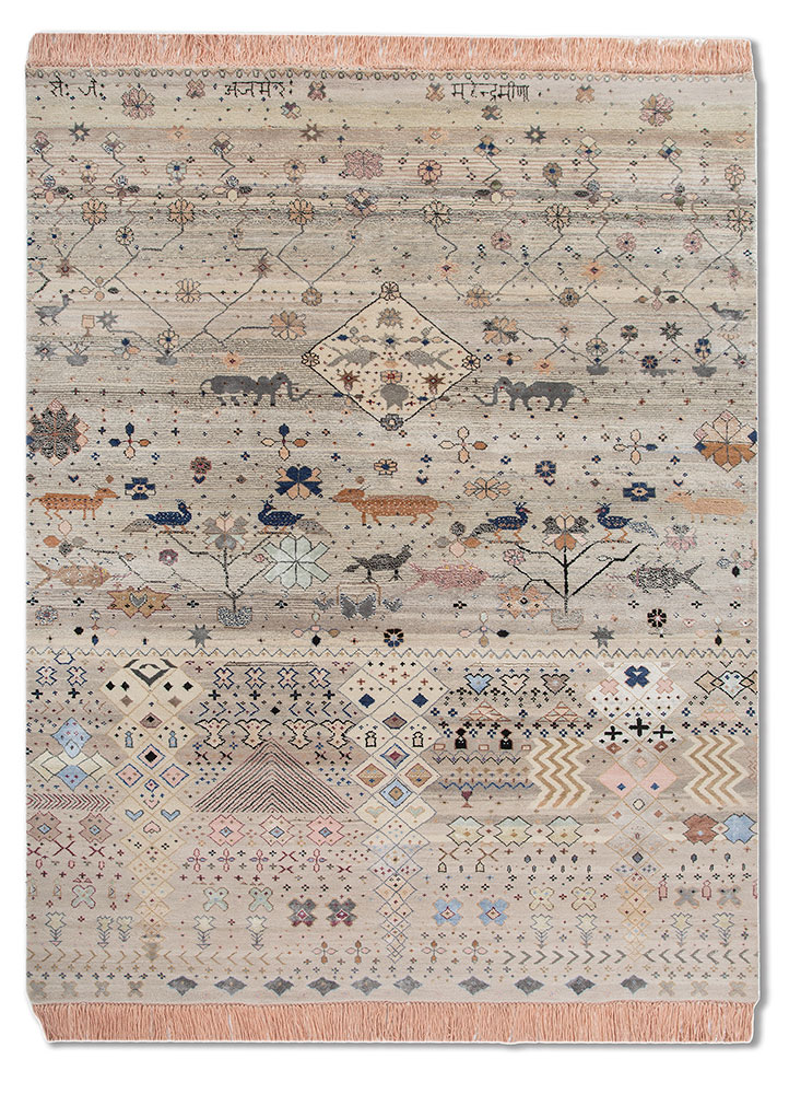 freedom manchaha ivory wool and bamboo silk hand knotted Rug - HeadShot