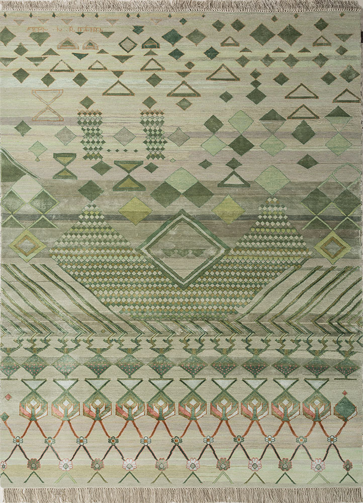 freedom manchaha green wool and bamboo silk hand knotted Rug - HeadShot