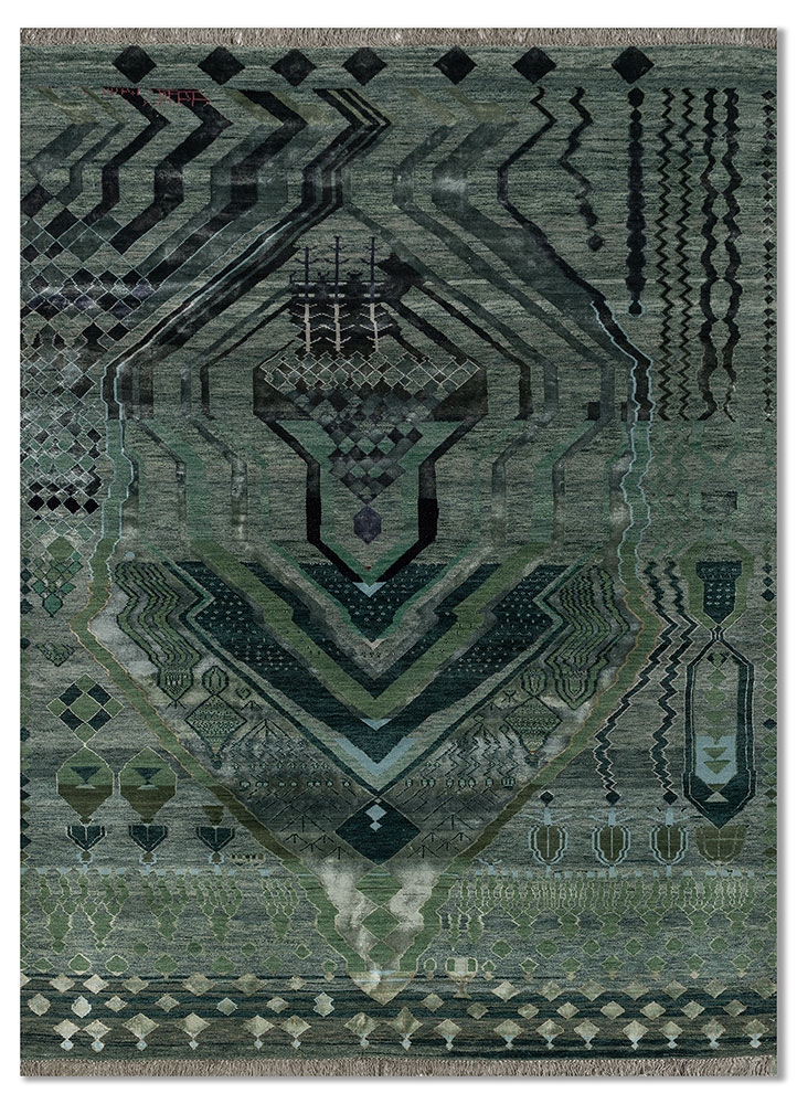 freedom manchaha green wool and bamboo silk hand knotted Rug - HeadShot