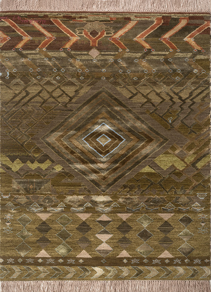 freedom manchaha green wool and bamboo silk hand knotted Rug - HeadShot