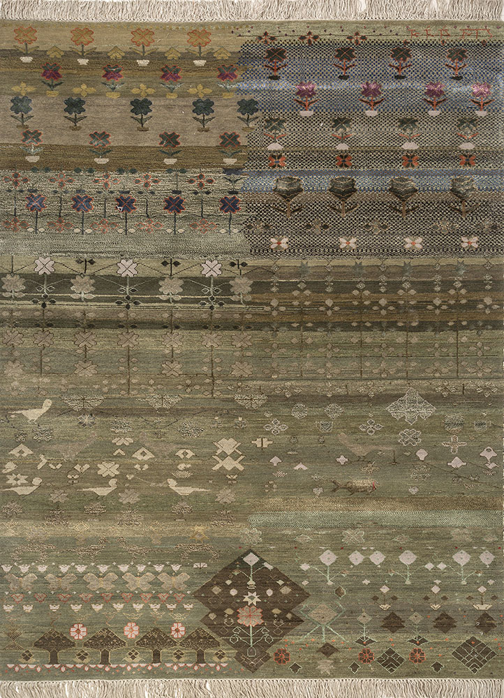 freedom manchaha green wool and bamboo silk hand knotted Rug - HeadShot