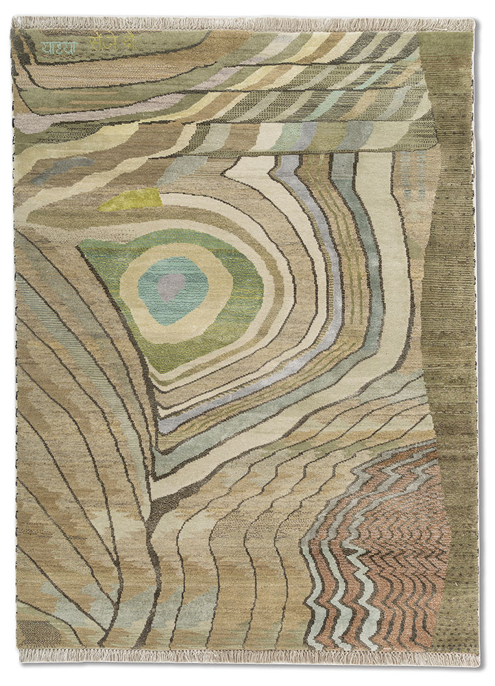 freedom manchaha green wool and bamboo silk hand knotted Rug - HeadShot