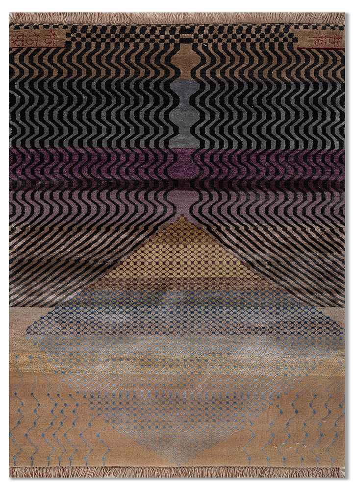 freedom manchaha gold wool and bamboo silk hand knotted Rug - HeadShot