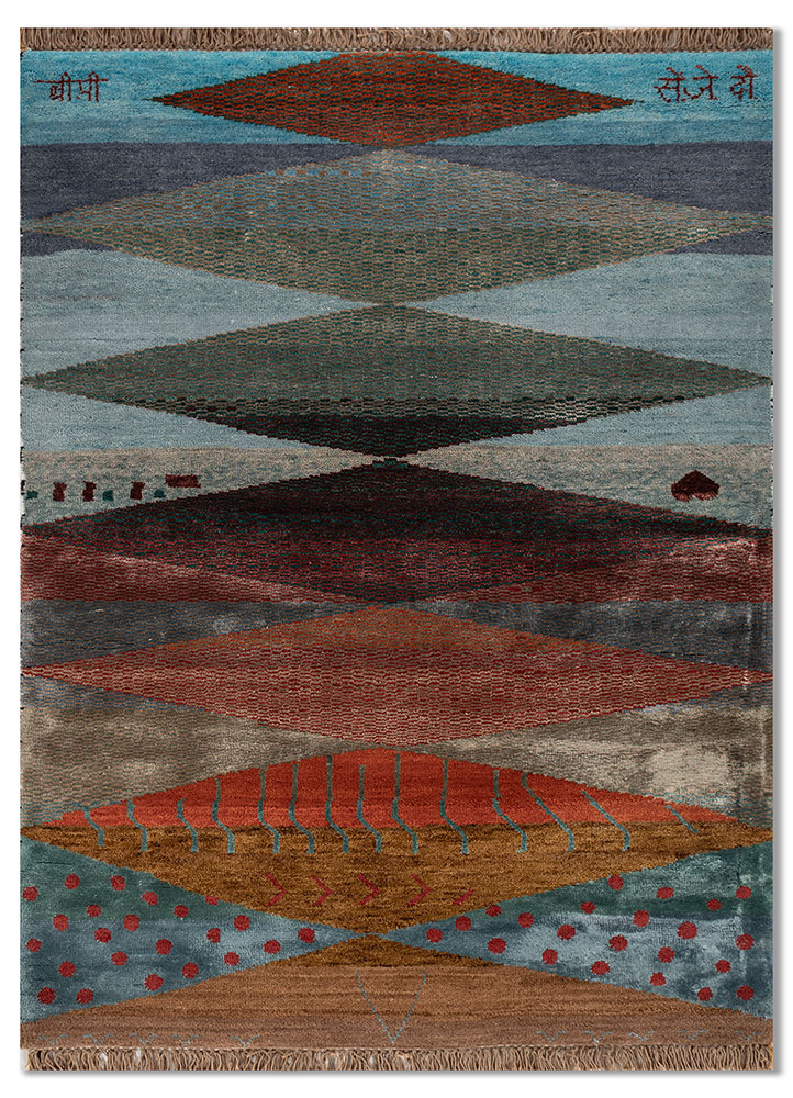freedom manchaha blue wool and bamboo silk hand knotted Rug - HeadShot