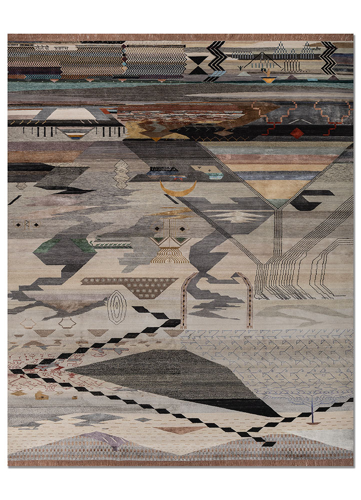 freedom manchaha grey and black wool and bamboo silk hand knotted Rug - HeadShot