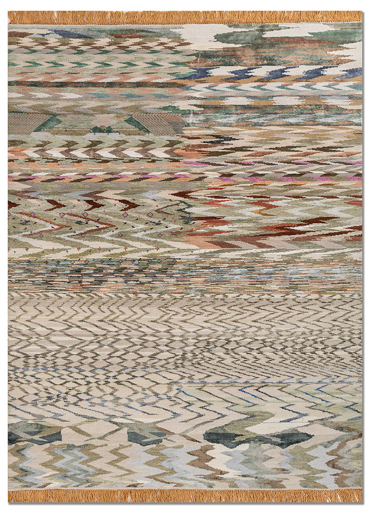 freedom manchaha green wool and bamboo silk hand knotted Rug - HeadShot