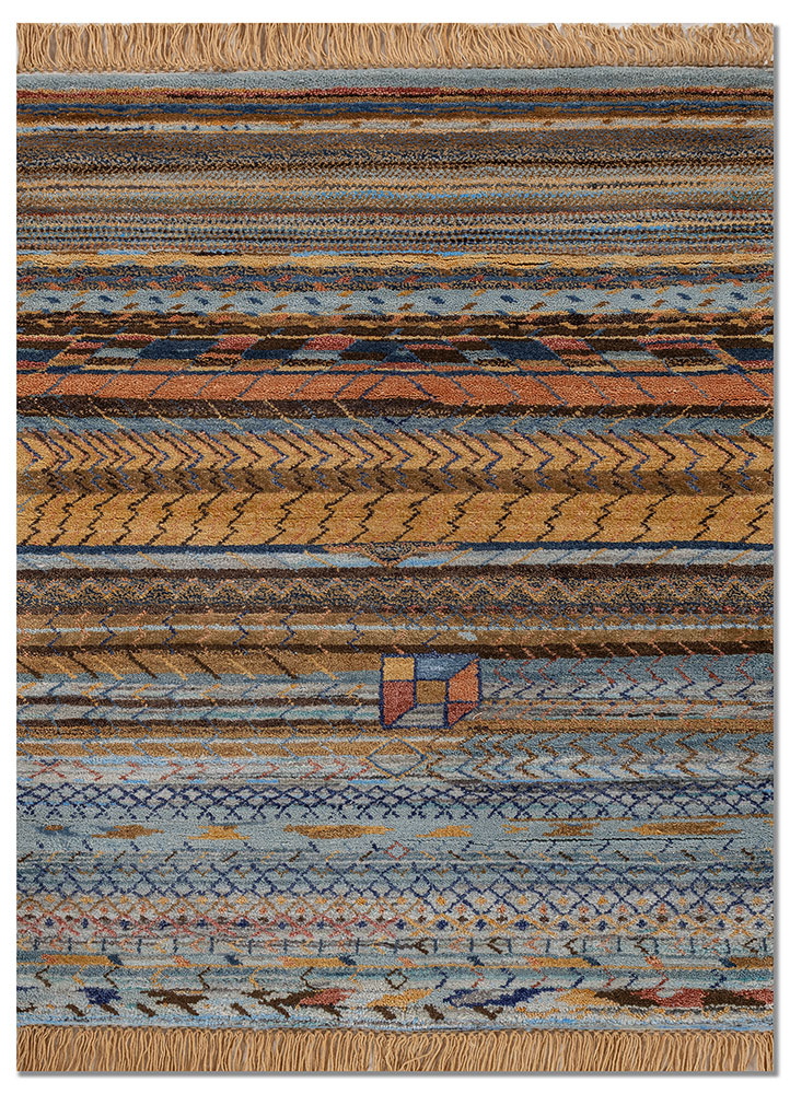 freedom manchaha blue wool and bamboo silk hand knotted Rug - HeadShot