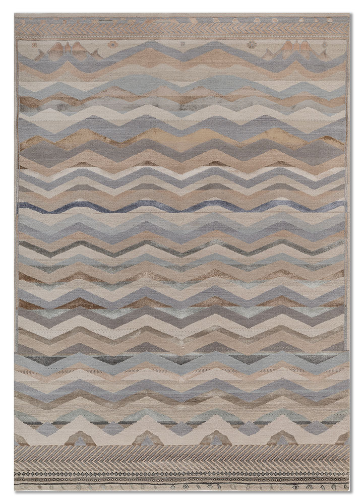 manchaha beige and brown wool and bamboo silk hand knotted Rug - HeadShot