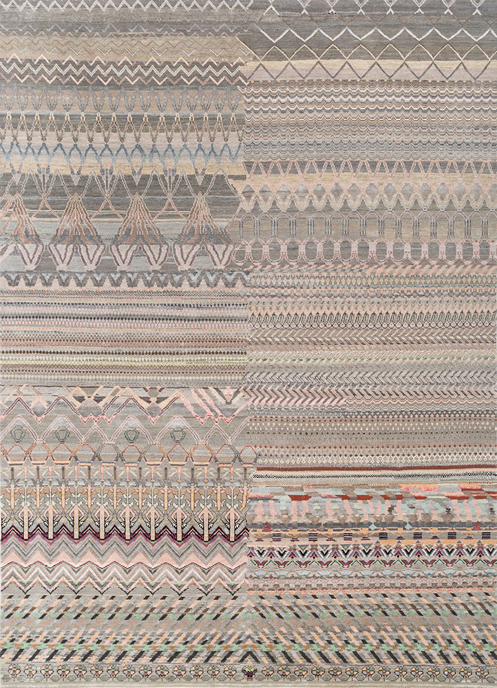 manchaha grey and black wool and bamboo silk hand knotted Rug - HeadShot