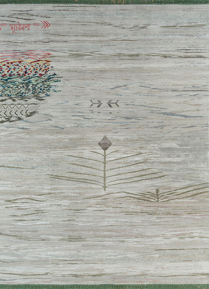 manchaha ivory wool and bamboo silk hand knotted Rug - HeadShot