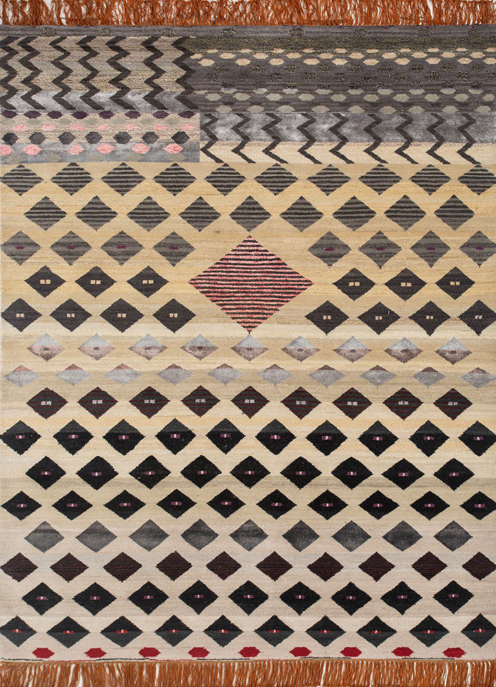 manchaha ivory wool and bamboo silk hand knotted Rug - HeadShot