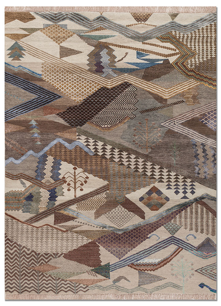 manchaha ivory wool and bamboo silk hand knotted Rug - HeadShot