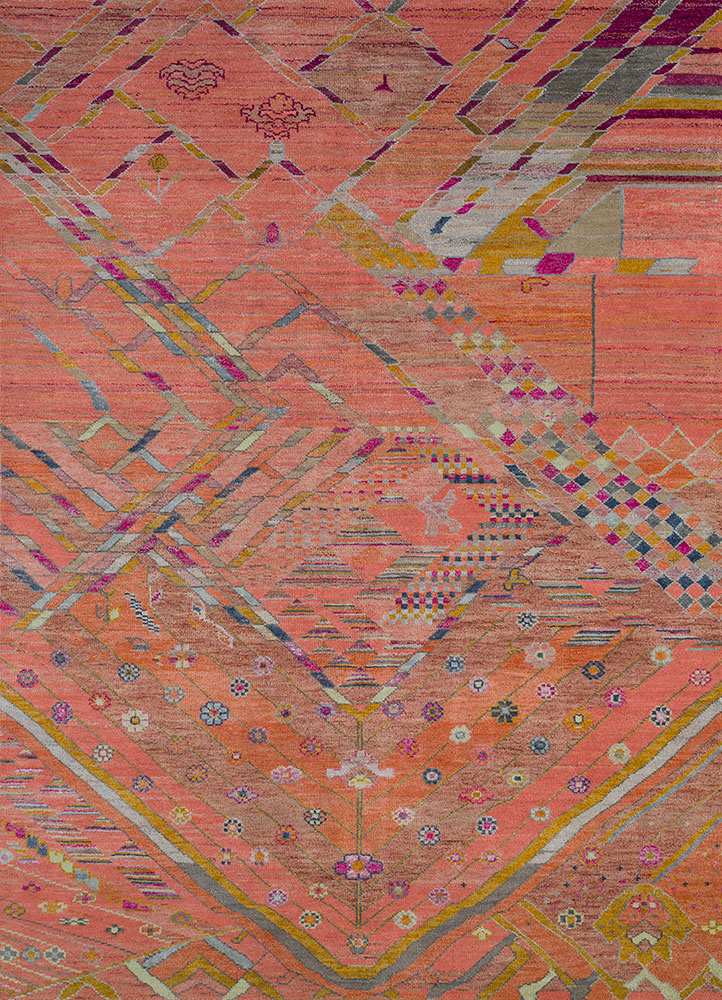 manchaha red and orange wool and bamboo silk hand knotted Rug - HeadShot