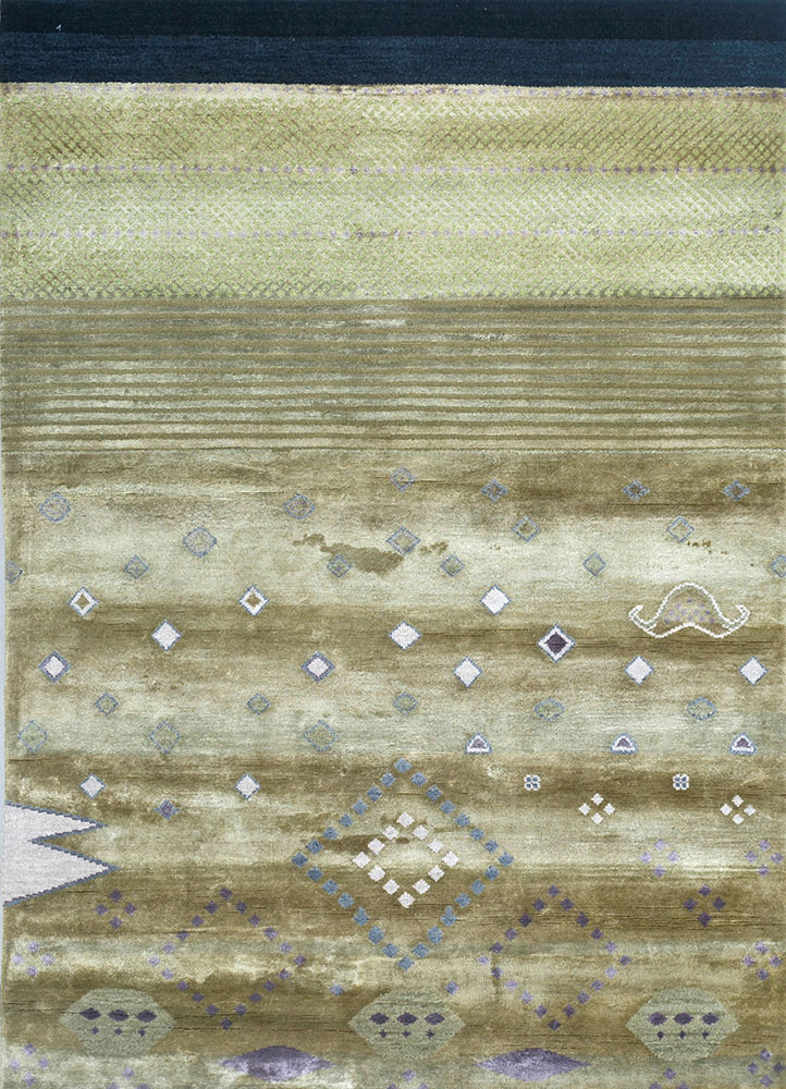 manchaha green bamboo silk hand knotted Rug - HeadShot