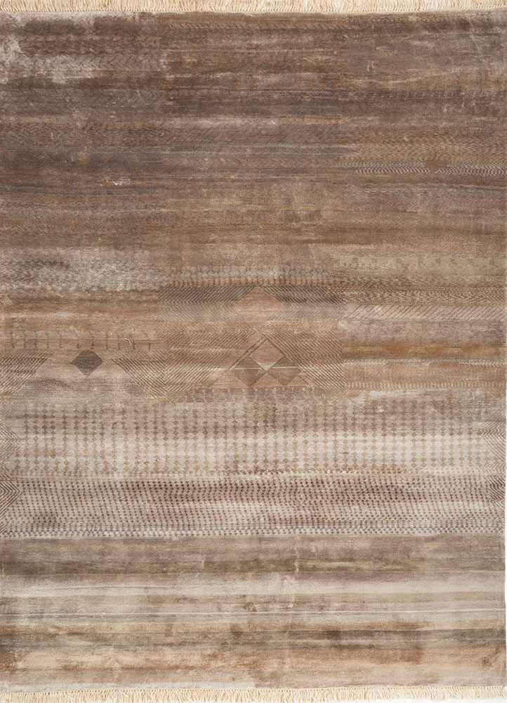 manchaha beige and brown bamboo silk hand knotted Rug - HeadShot