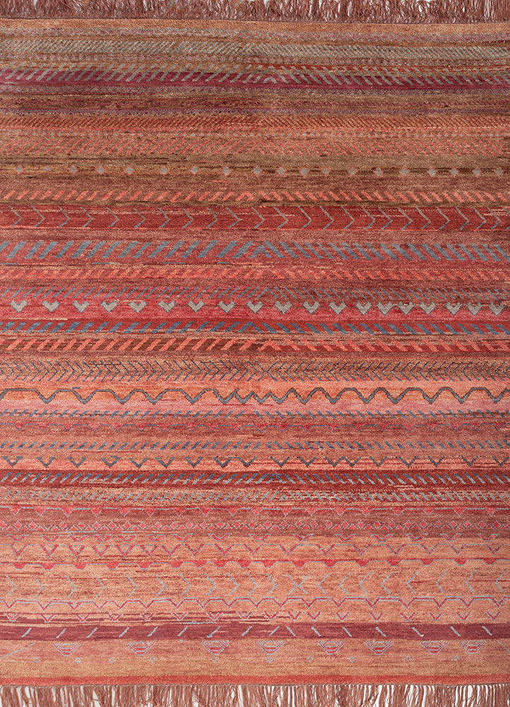 manchaha red and orange wool and bamboo silk hand knotted Rug - HeadShot