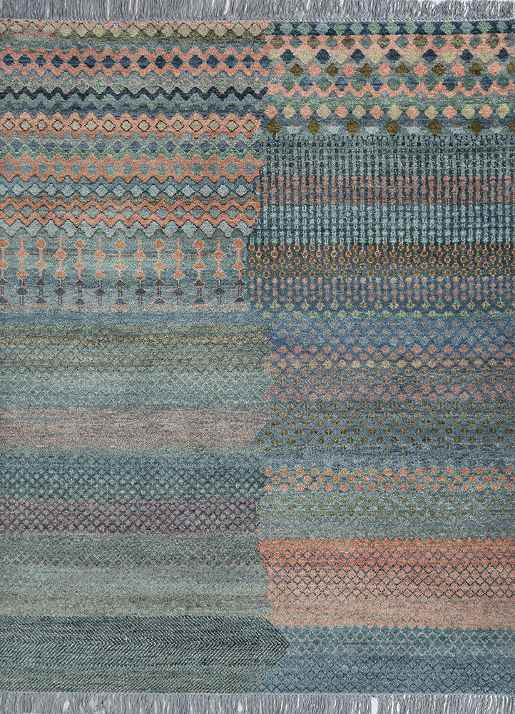 manchaha blue wool hand knotted Rug - HeadShot