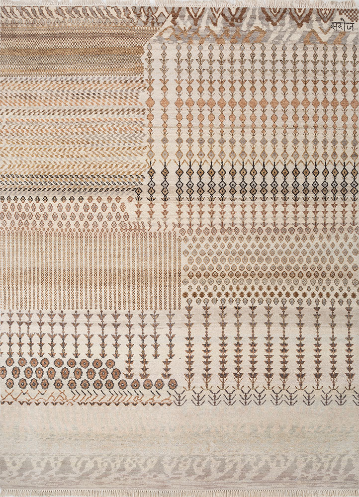 manchaha ivory wool hand knotted Rug - HeadShot