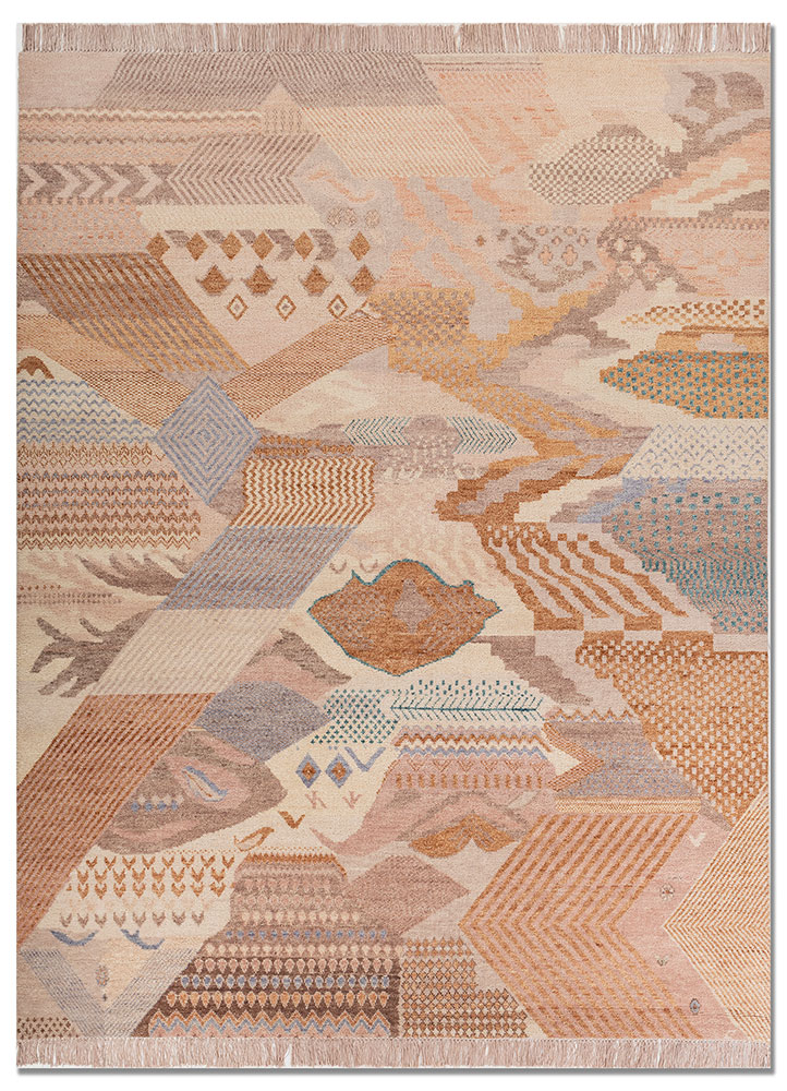 manchaha red and orange wool hand knotted Rug - HeadShot