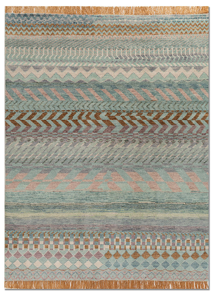 manchaha blue wool hand knotted Rug - HeadShot