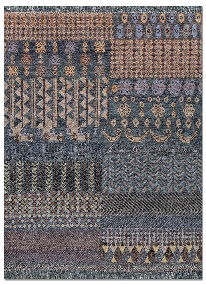 manchaha blue wool hand knotted Rug - HeadShot