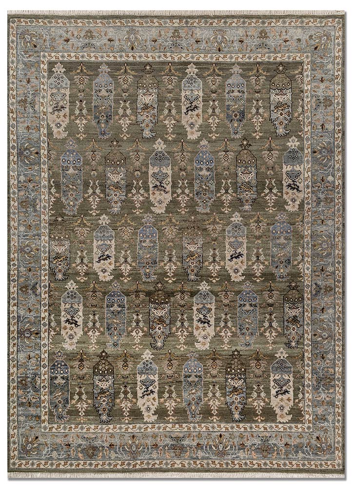 savana green wool hand knotted Rug - HeadShot