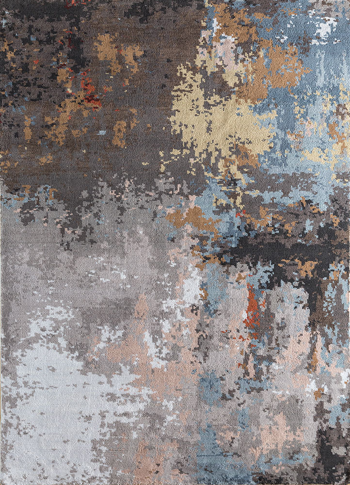 uvenuti grey and black polyester hand knotted Rug - HeadShot