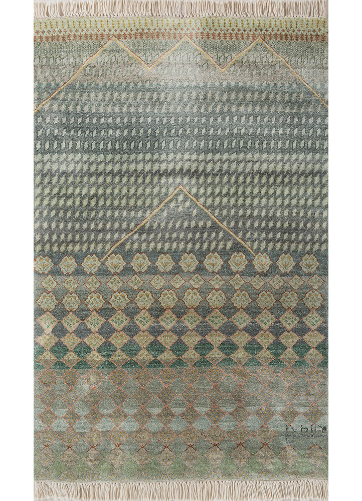 manchaha green silk hand knotted Rug - HeadShot
