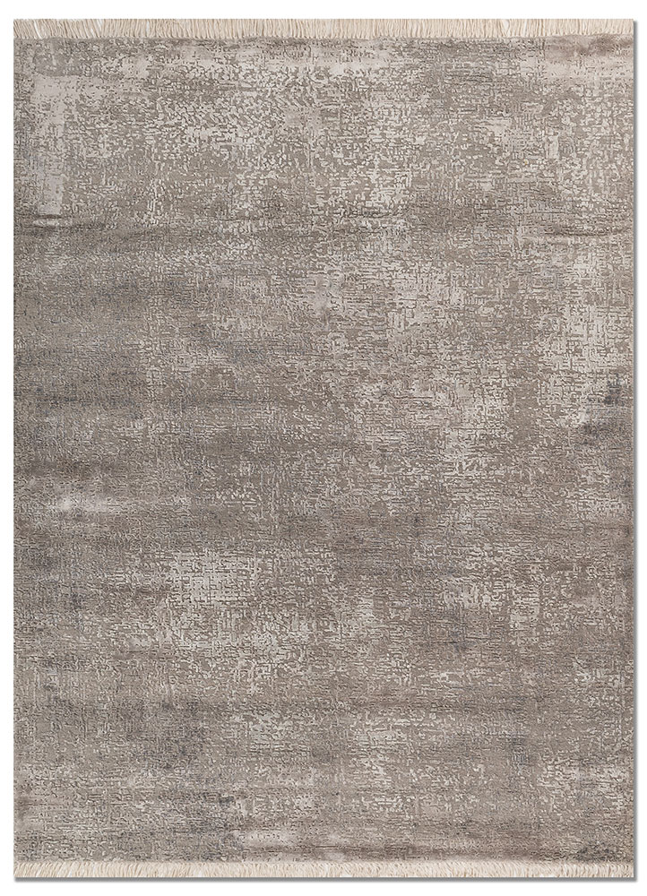 entropy grey and black wool and bamboo silk hand knotted Rug - HeadShot