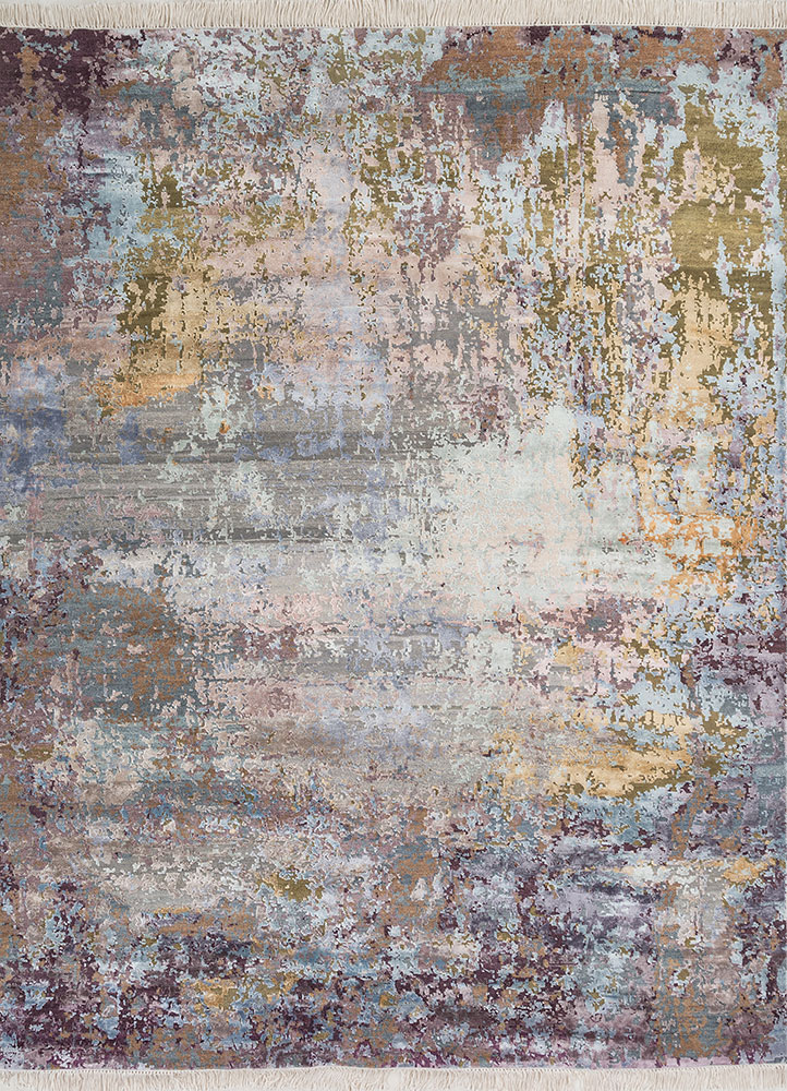 uvenuti pink and purple wool and bamboo silk hand knotted Rug - HeadShot