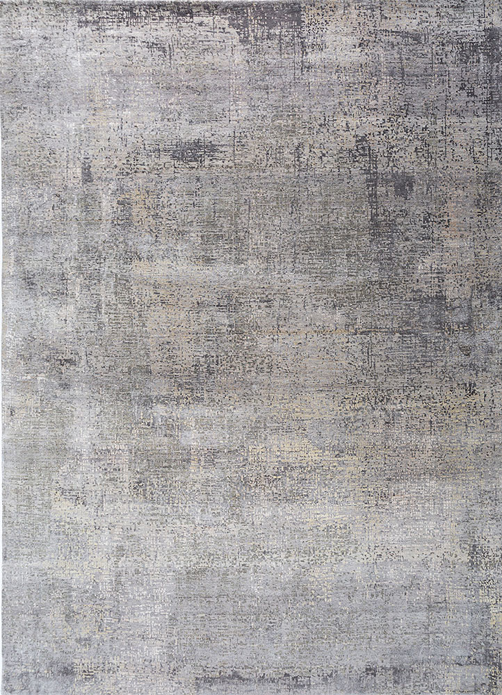 uvenuti grey and black wool and bamboo silk hand knotted Rug - HeadShot