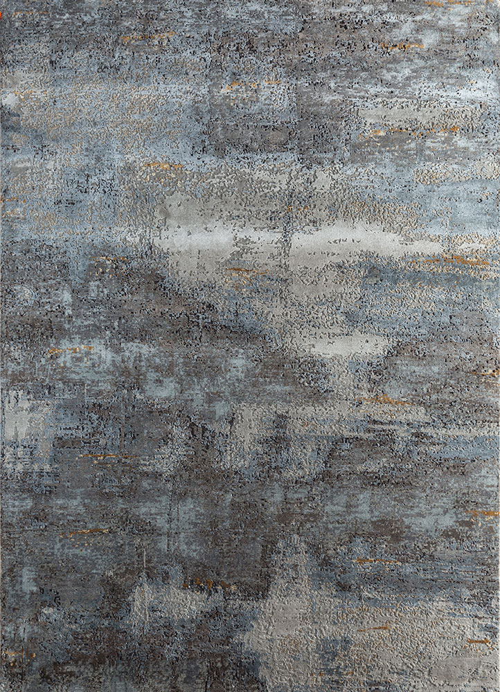 uvenuti grey and black wool and bamboo silk hand knotted Rug - HeadShot