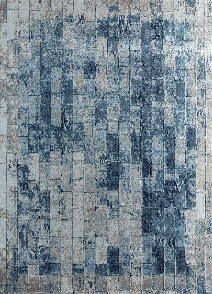 uvenuti blue wool and bamboo silk hand knotted Rug - HeadShot
