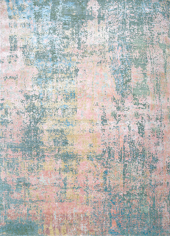 entropy red and orange wool and bamboo silk hand knotted Rug - HeadShot