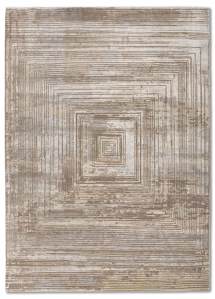 uvenuti beige and brown wool and bamboo silk hand knotted Rug - HeadShot