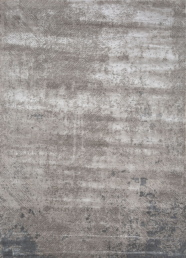 entropy grey and black wool and bamboo silk hand knotted Rug - HeadShot
