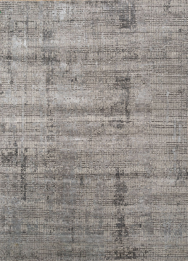 uvenuti grey and black wool and bamboo silk hand knotted Rug - HeadShot