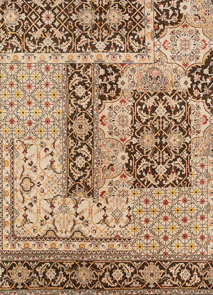 erbe beige and brown wool and bamboo silk hand knotted Rug - HeadShot