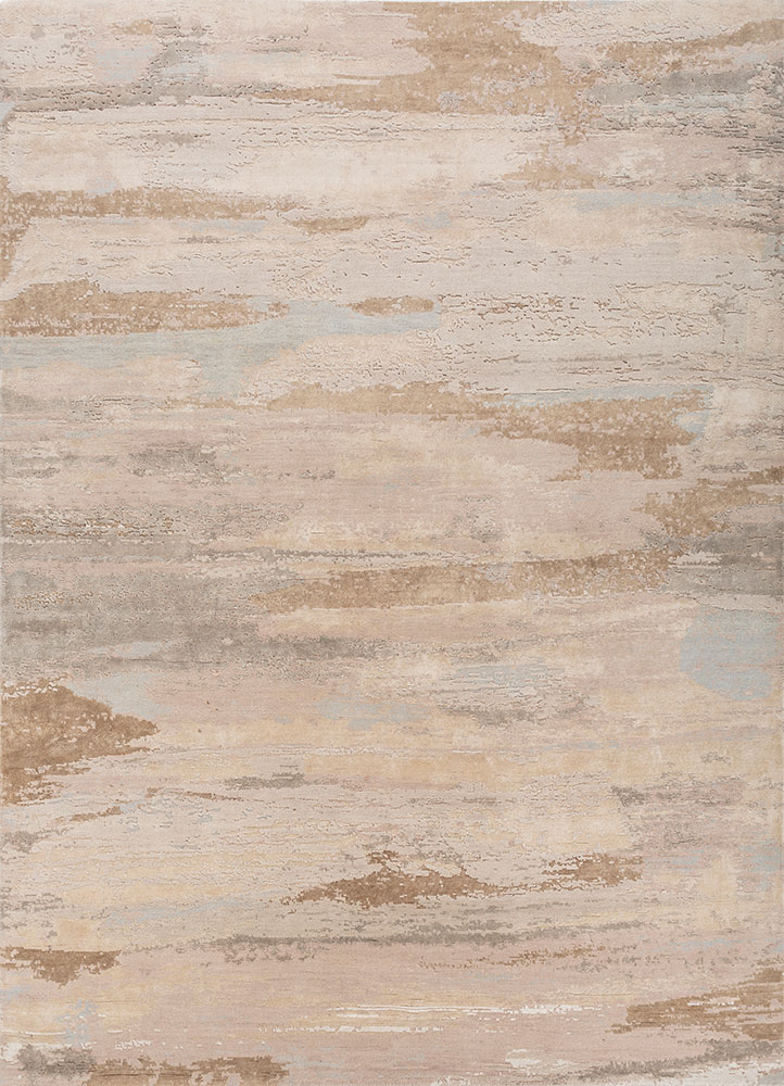 entropy blue wool and bamboo silk hand knotted Rug - HeadShot