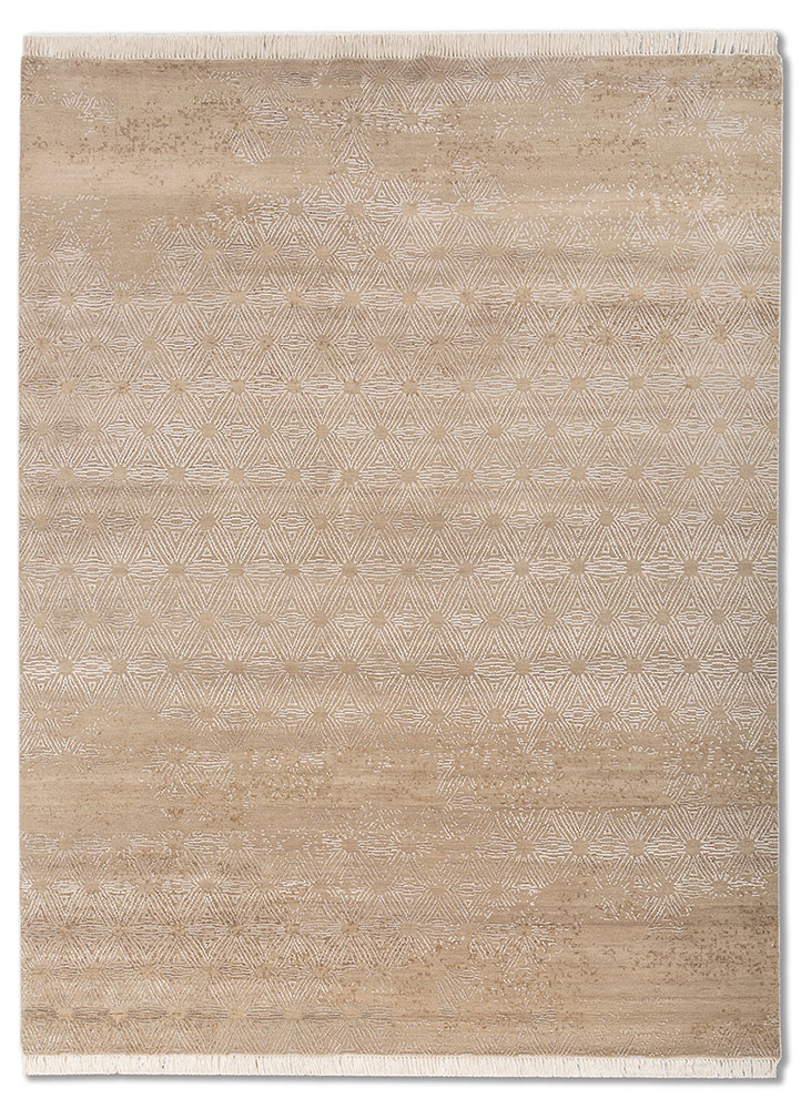 entropy beige and brown wool and bamboo silk hand knotted Rug - HeadShot