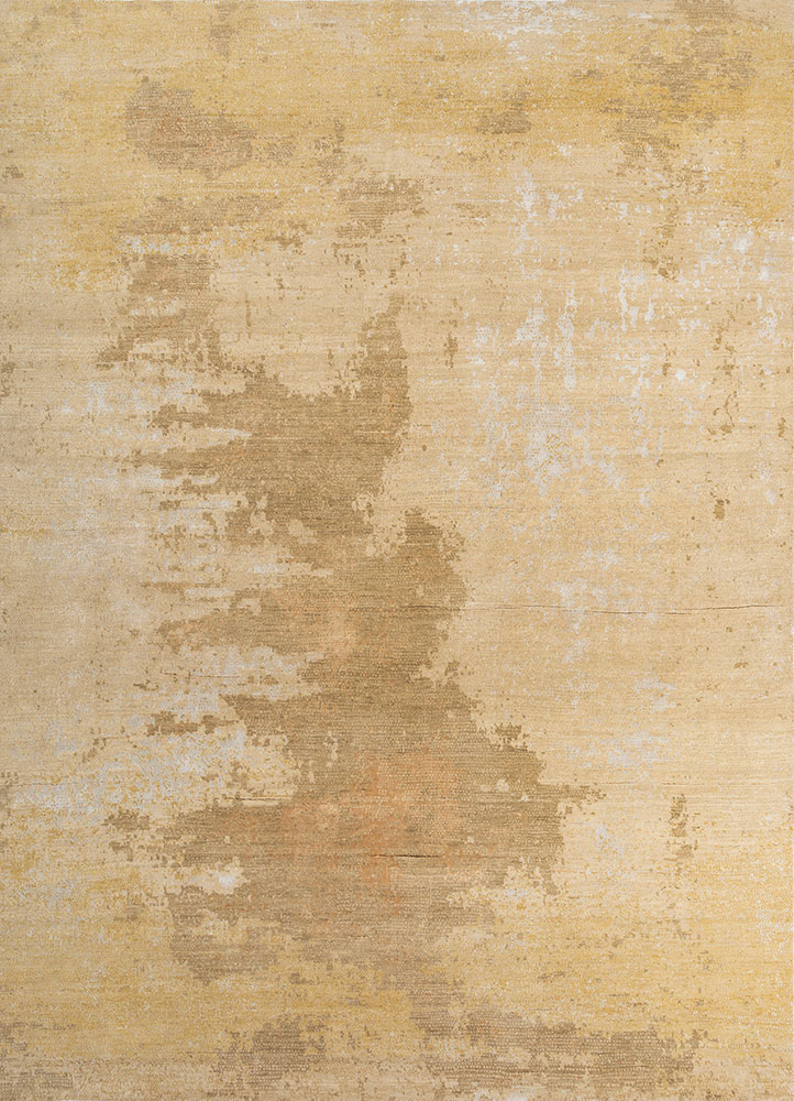 entropy gold wool and bamboo silk hand knotted Rug - HeadShot