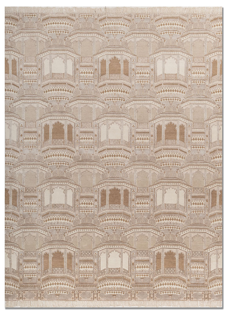 khidki ivory wool and bamboo silk hand knotted Rug - HeadShot