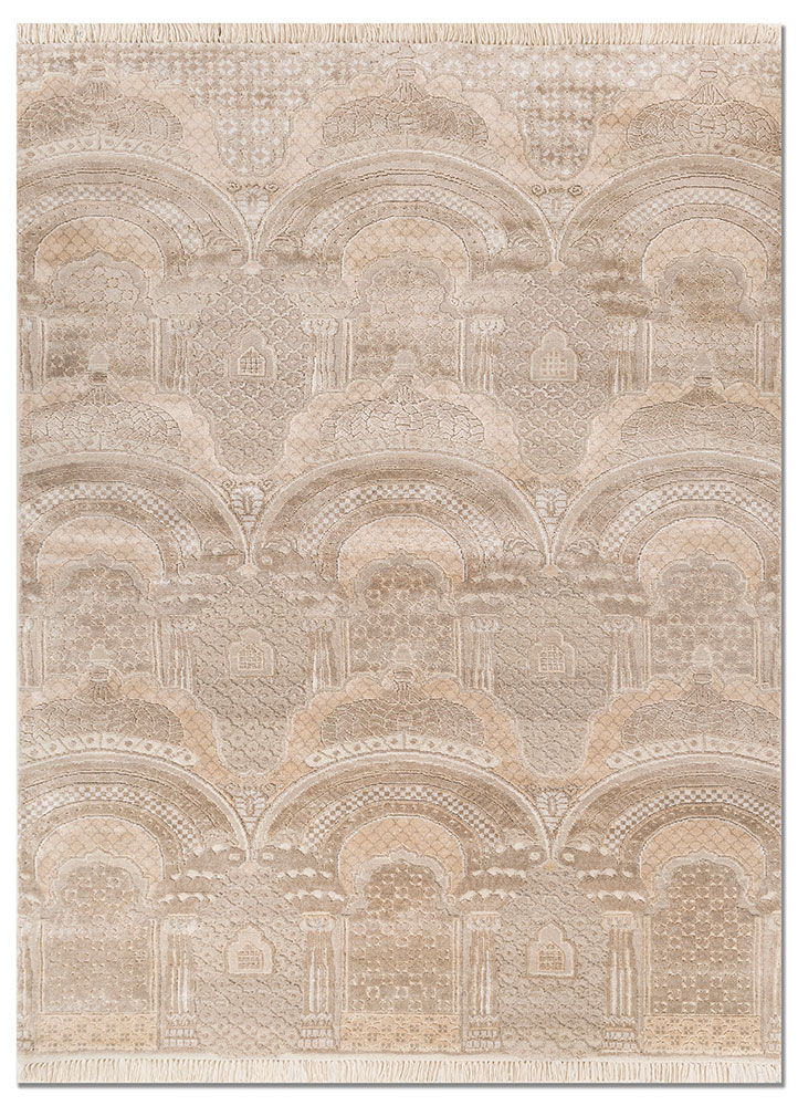 khidki ivory wool and bamboo silk hand knotted Rug - HeadShot