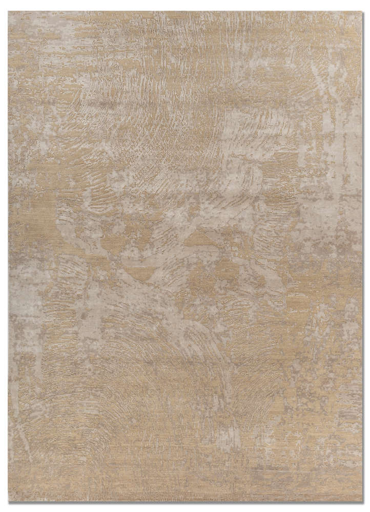 aprezo beige and brown wool and bamboo silk hand knotted Rug - HeadShot