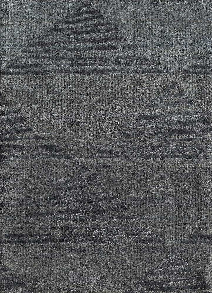 clan grey and black wool and bamboo silk hand knotted Rug - HeadShot