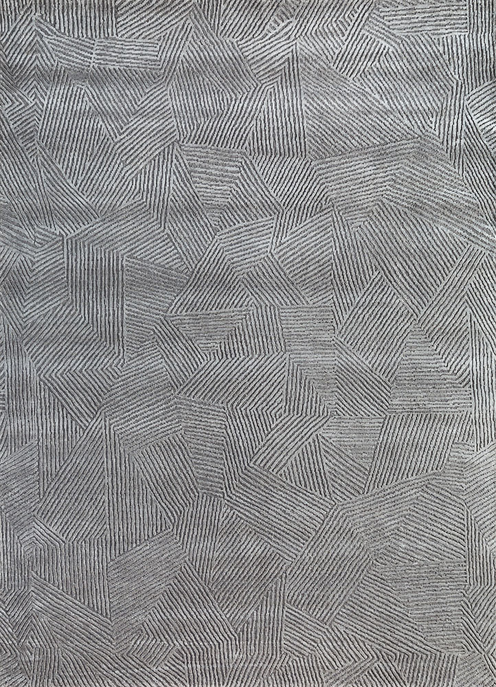 uvenuti grey and black wool and bamboo silk hand knotted Rug - HeadShot