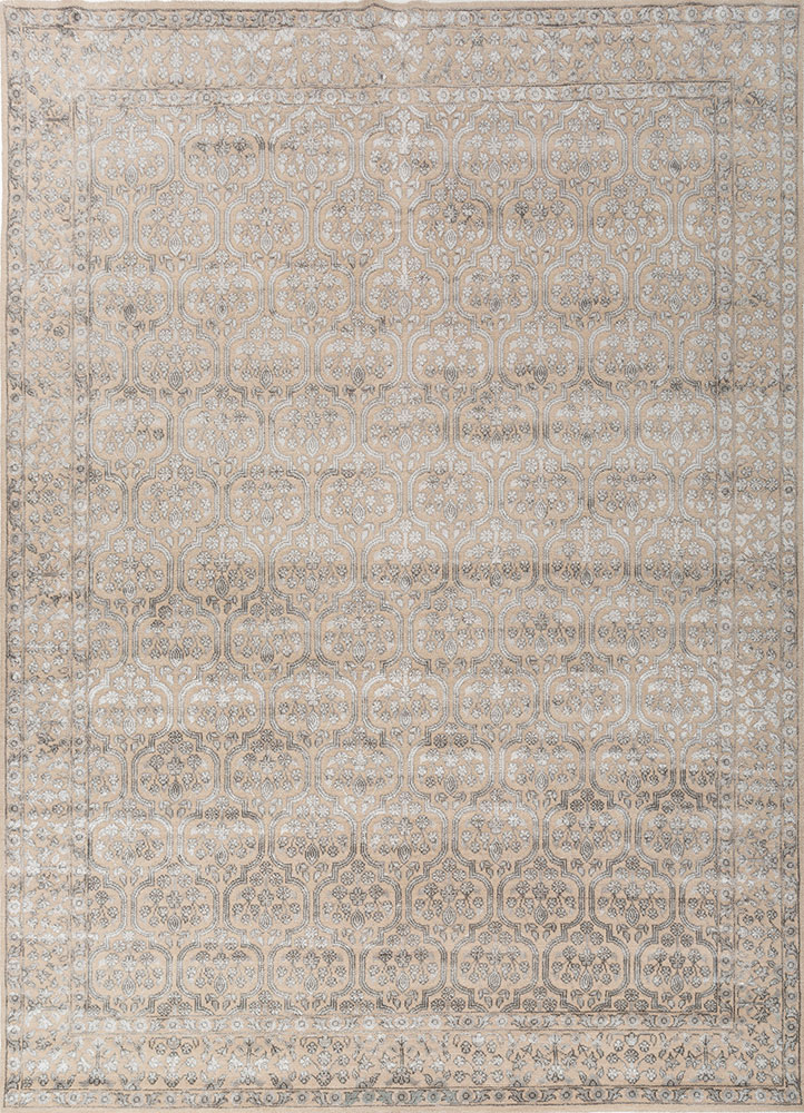 viscaya beige and brown wool and bamboo silk hand knotted Rug - HeadShot