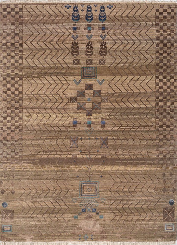 manchaha beige and brown wool and silk hand knotted Rug - HeadShot