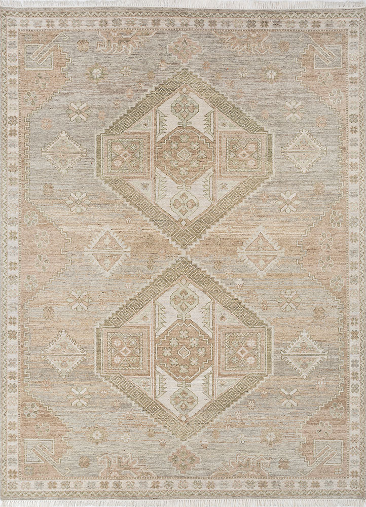 erbe beige and brown wool hand knotted Rug - HeadShot